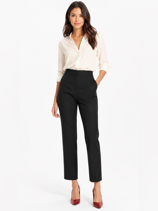 Valentino Garavani Pants - Valentino Garavani Black Straight-Leg Women's Pants Virgin Wool